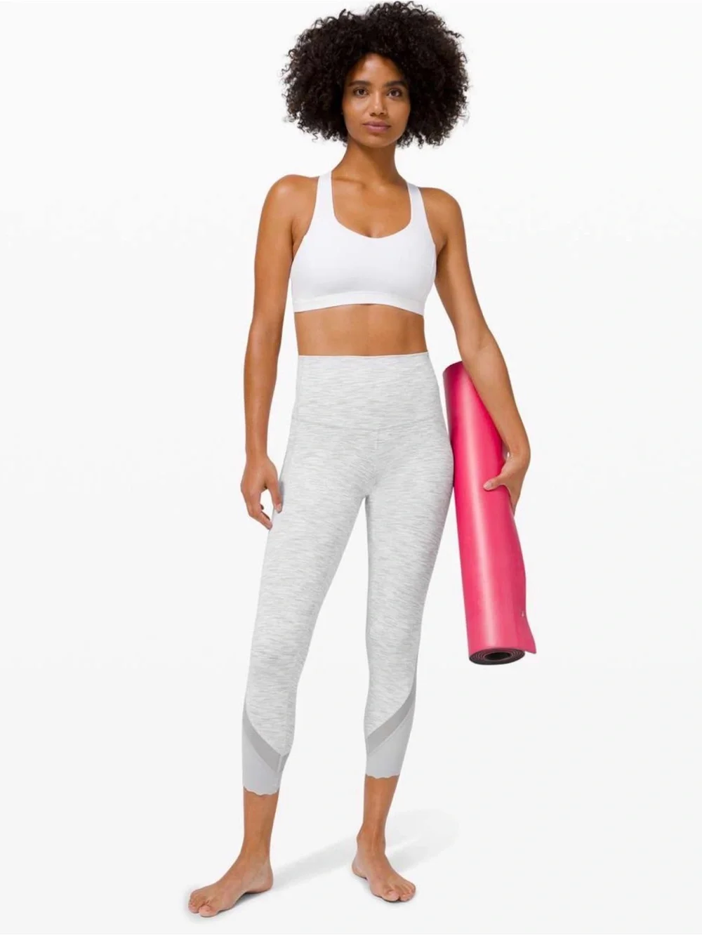 Lululemon Wunder Under Crop II Hi-Rise Scallop 24” Leggings, White/Grey Size 6